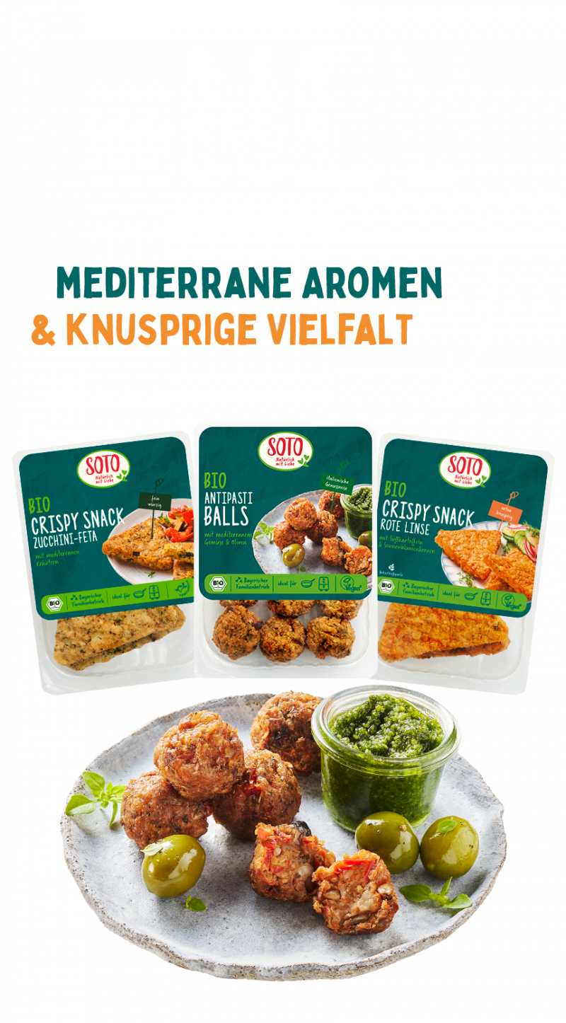 NEU: Bio Crispy Snacks und Antipasti Balls